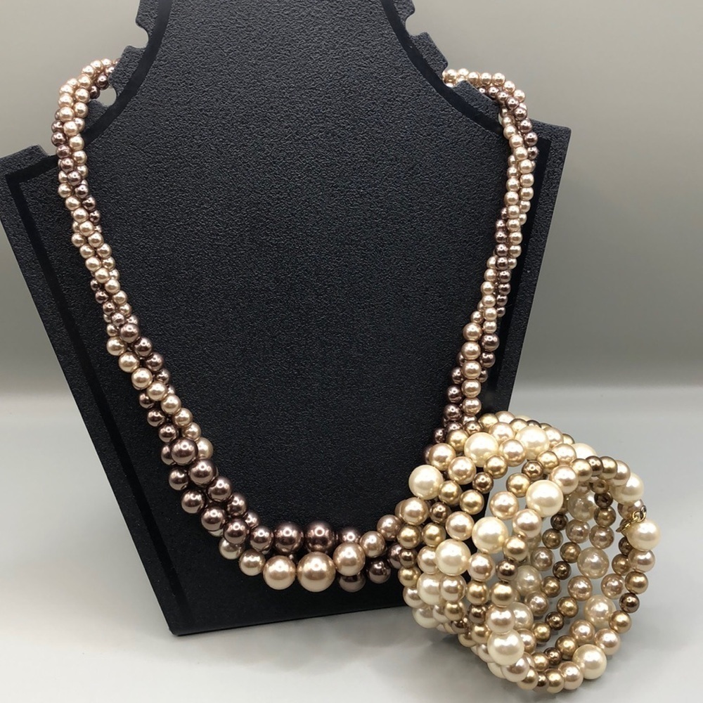 Curated bundle Roman & Carolee faux pearl necklace & bracelet dressy dress up.